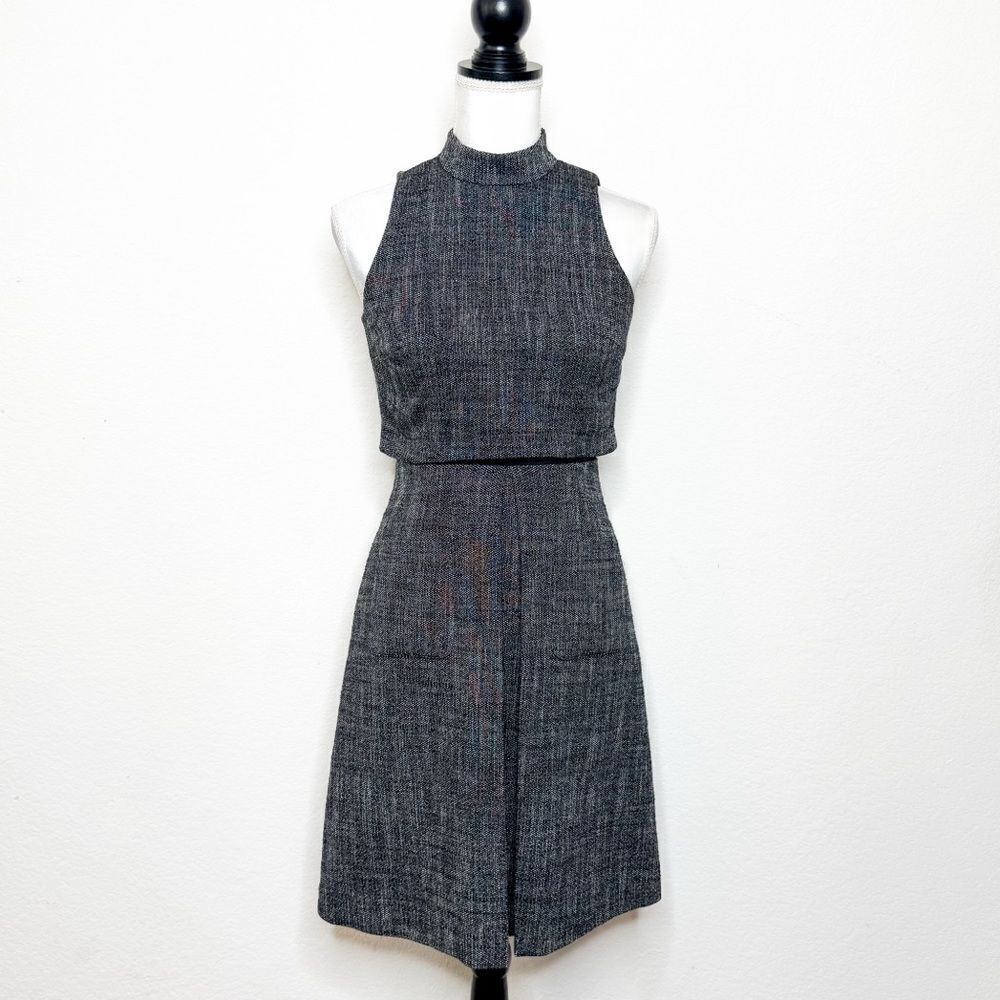 Antonio Melani Women's Elegant Gray Tweed Mock Neck Dress With Pockets Size 0